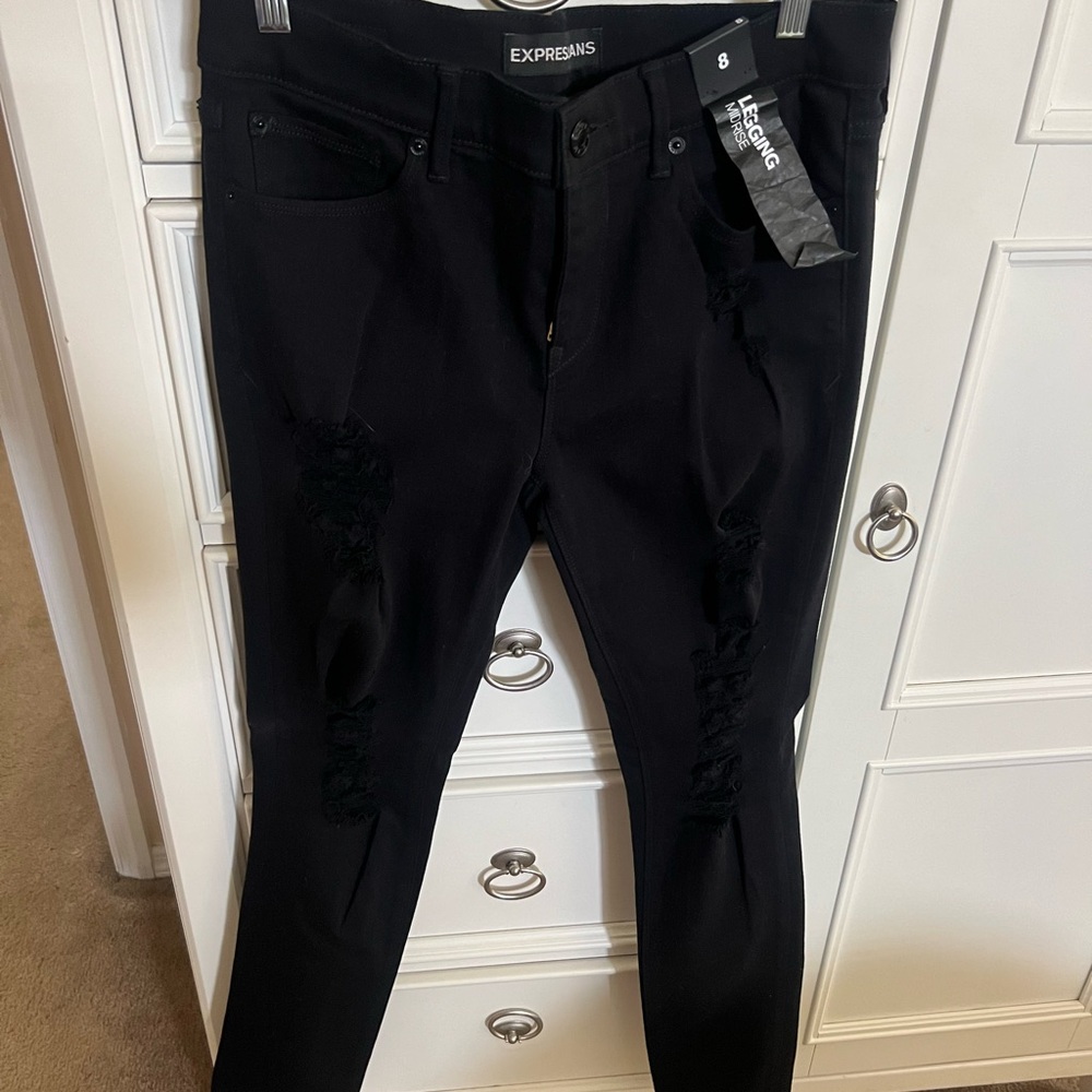 Express Women's Distressed Black Jeggings